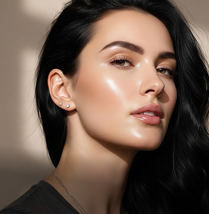 Portrait of a woman with glowing skin.
