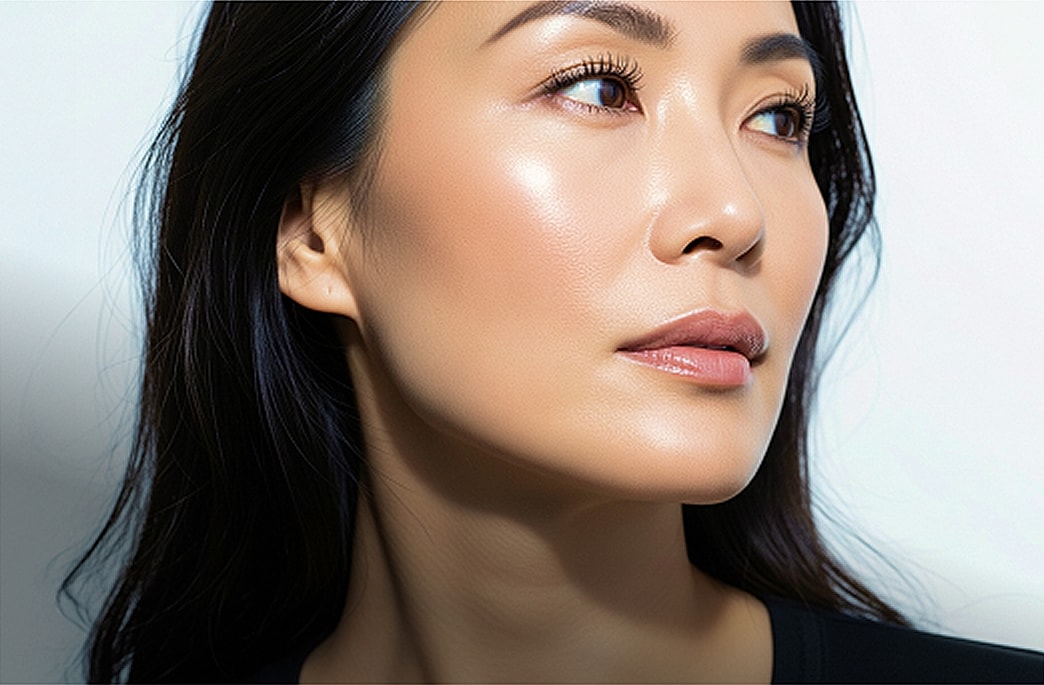 Woman with glowing skin and the word energy.
